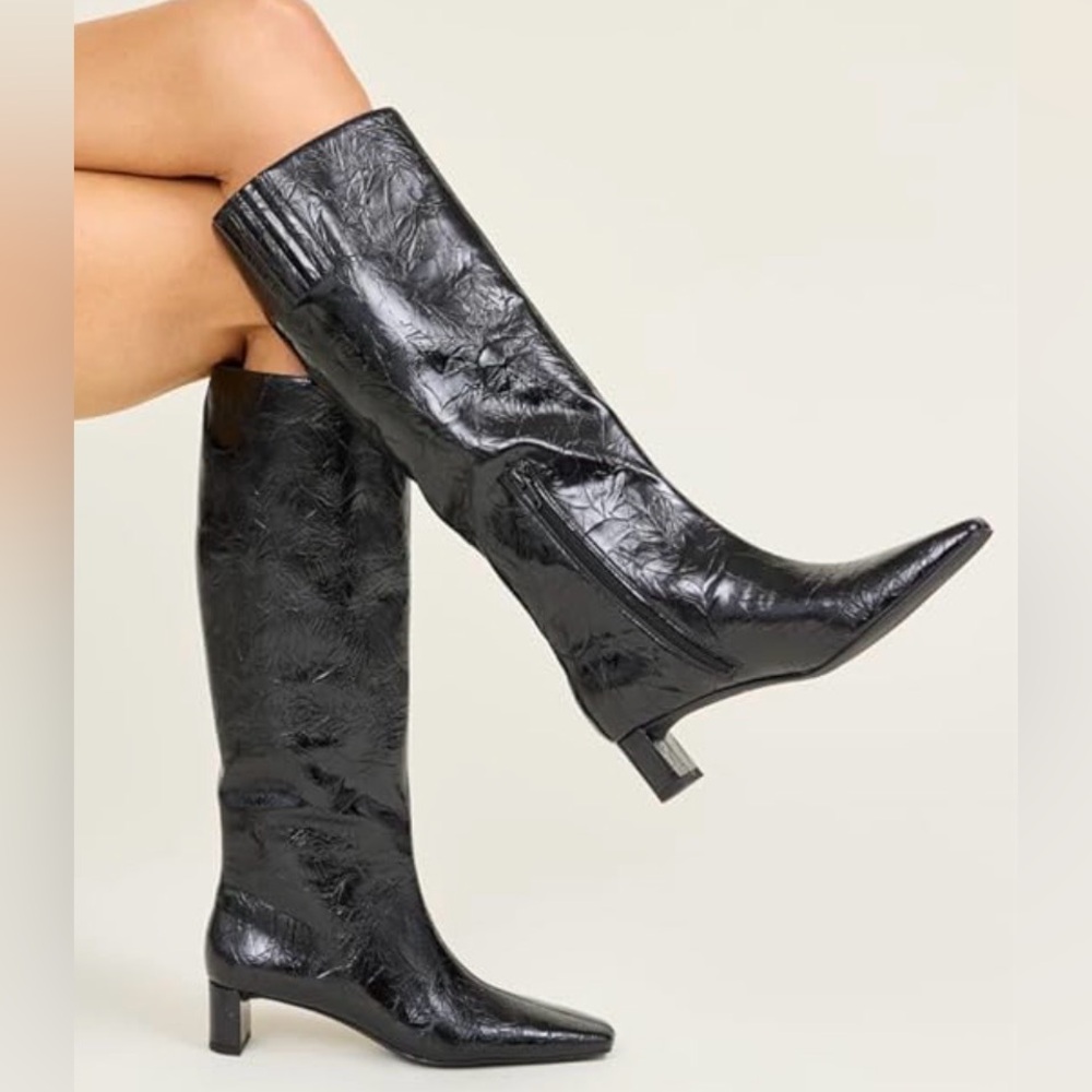 THE WANDERERING BOOT KP3259 Black Glossy Women's Knee-High Boots 8.5M NEW